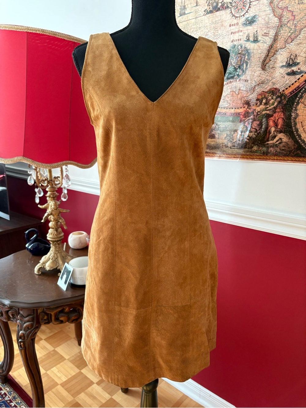 Vintage Genuine Suede Mini Dress in Tan
